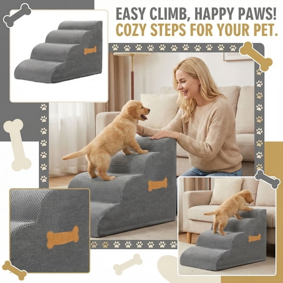 Pet Stairs 40*72*45Cm Four - Step Stair Mat For Small Dogs Cats, Pet Ladder Ramp Non - Slip Pet Stairs Indoor Pet Steps For Easy Access To Furniture Beds
