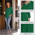 thumbnail image 5 of VDJ Fashion Tops for Women 3/4 Length Sleeve Round Neck Business Casual Solid Tee Shirts Elegant Green Dressy Shirts Size S, 5 of 10