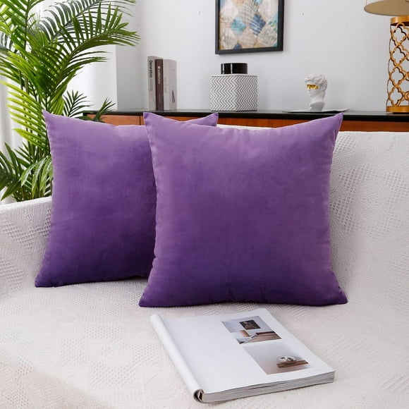 MoonRest - Pack of 2, Velvet Decorative Pillow Cover Set, Cozy Soft with Hidden Zipper Solid Color for Sofa Bedroom Car Couch Throw Pillow 18 x 18 Dark Purple