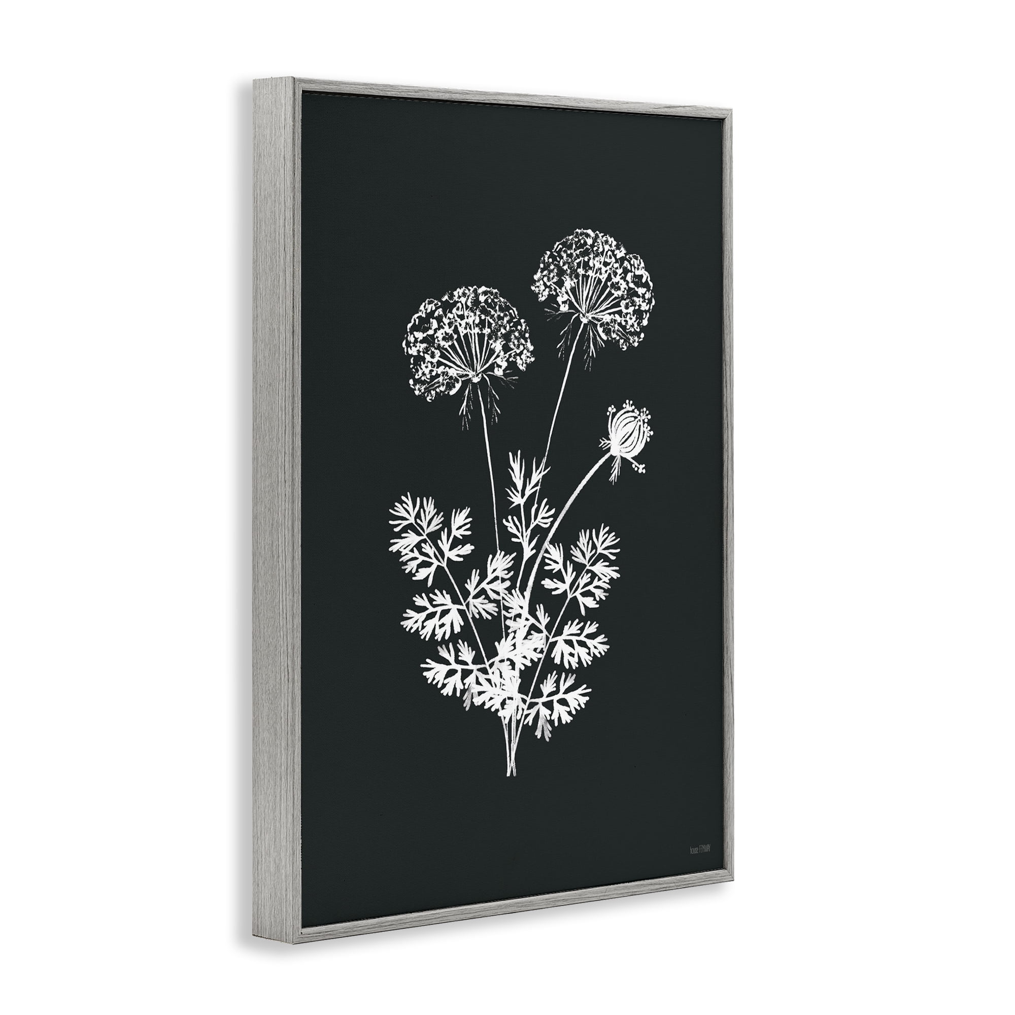 Stupell Industries Black Herb Bunches Botanical & Floral Painting Gray Framed Art Print Wall Art, 16 x 24
