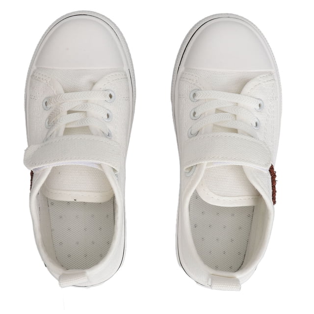 M Buder Zapatos Casuales de Lona Transpirable con Estampado de Dibujos Animados y Suela Suave para Niños y Niñas, Cierre Gancho y Bucle, Talla 28 (18.0 cm / 7.1 inches), Color Blanco