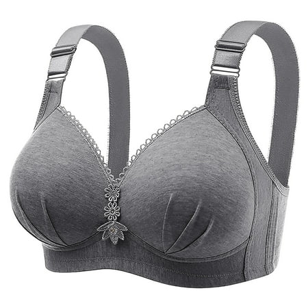 JSGEK Sexy Push up Plunge Regular Fit Wirefree Comfort Solid Color Comfortable Breathable Lace Bra without Steel Ring Lightly Lined Bra for Women Soft Gray XL Bra for Ladies
