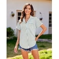 thumbnail image 3 of Camisa HOTOUCH a rayas de lino hawaiano para mujer, cuello en V, manga corta, 3 of 4