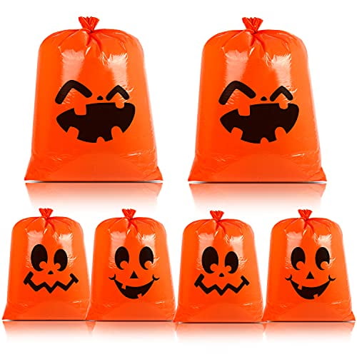 KIMOBER 6pcs Halloween Pumpkin Leaf Bags Decoration,Fall Plastic Lawn