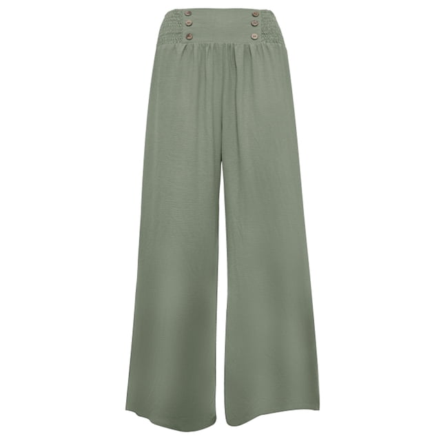 Pantalones de pierna ancha Pantalones de pierna ancha elásticos de cintura alta para mujer Pantalones casuales fluidos Pantalones reunidos Ropa de trabajo informal Adepaton BST3000475-2