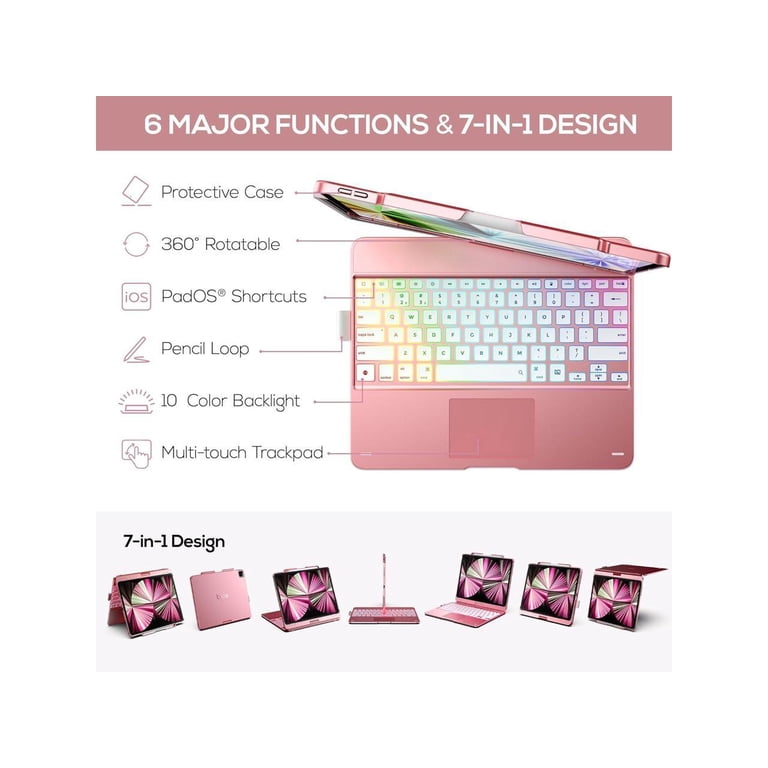 Keyboard Case For IPad Pro 13-inch (M4) 2024: Bluetooth Keyboard With 7 Colors Backlit Slim Folio Wireless,Multi Touch Trackpad - Compatible With IPad Pro 13 Inch M4,Black