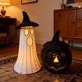 thumbnail image 6 of Handwoven Rattan Ghost Lantern with Witch Hat - 13.78 Inch White Wicker Ghost Decor, Light Up Halloween Decorations for Indoor Outdoor, Porch, Patio, Spooky Home Decor, Fall Harvest, 6 of 7