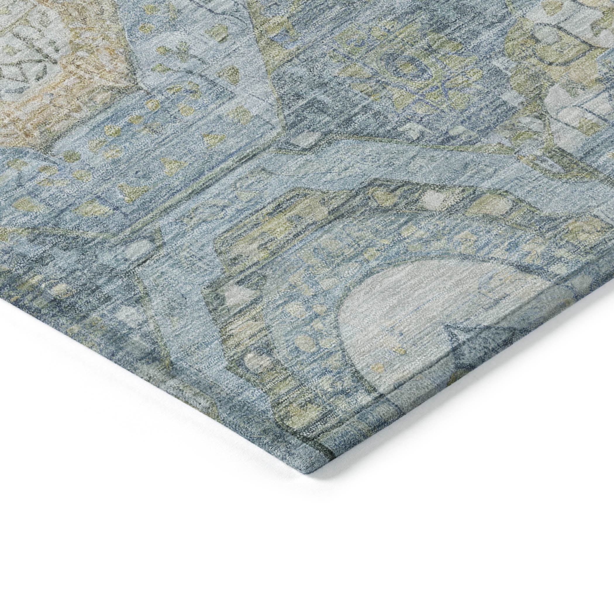 Addison Rugs Chantille Indoor/Outdoor Transitional Panel Blue Washable Round Rug, 8' x 8'