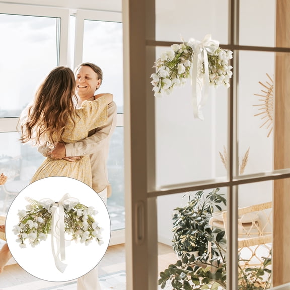 WRISTBIQUE Artificial Spring Wreath with White Plastic Flowers, Front Door Floral Swag Decoration for Home