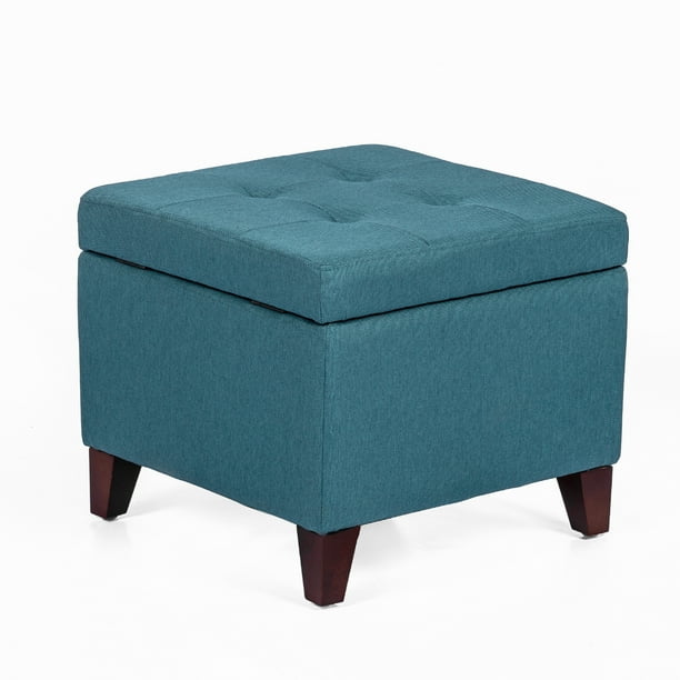 Homebeez Fabric Square Cube Storage Ottoman Foot Rest Stool Coffee Table Toy Chest,Blue