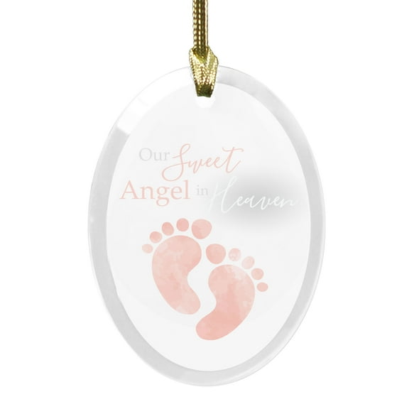 Our Sweet Angel In Heaven Memorial Pink Baby Footprint Keepsake For Loss Of Infant Or Child Round Disc Ornament