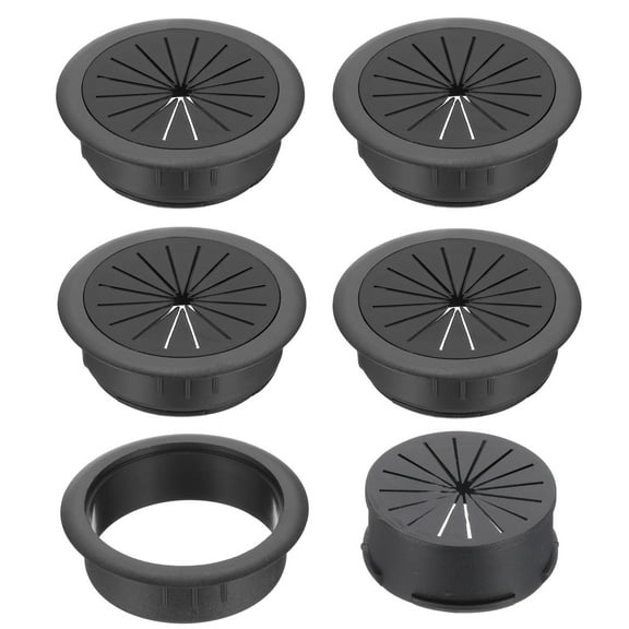 60mm(2 3/8inch) Desk Grommet, 5pcs Desk Cord Hole Cover Desk Cable Hole Grommet Cover Sturdy ABS Plastic Round Large for Cables Cabinets Desktop Equipment Wiring Organizing, Black
