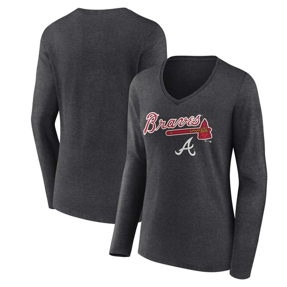 Women's Charcoal Atlanta Braves Team Lockup Long Sleeve V-Neck T-Shirt