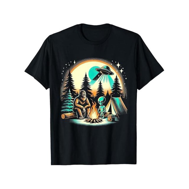 Camiseta gráfica divertida de pie grande y extraterrestre con OVNI - 100 % algodón, perfecta para aventuras al aire libre, senderismo y acampada. Ideal para hombres y mujeres, ideal para toda la famil