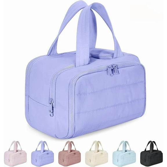 Elouva Toiletry Bag, Lightweight Large Capacity Wide-Open Travel Cosmetic Bag, 4-in-1 Multifunctional Waterproof Makeup Bags for Women, with Handle for Accessories, Toiletries (1 PC Purple)