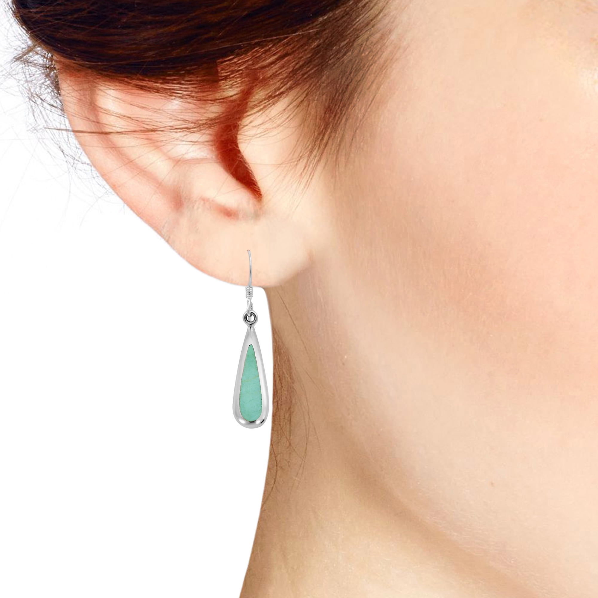 AeraVida Teardrops Sterling Silver Inlaid Reconstructed Green Turquoise Dangle Earrings for Female Evening Event