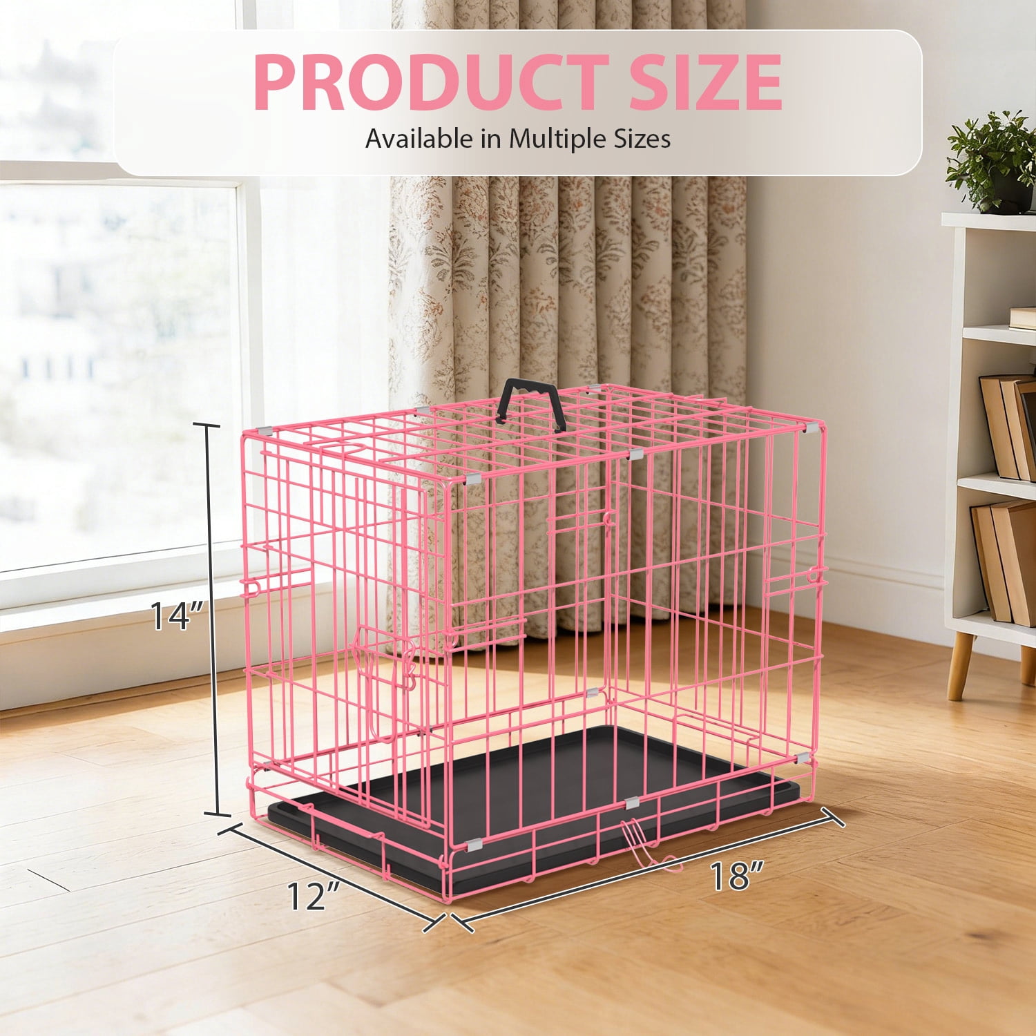 CL.HPAHKL 18 inch Small Dog Crate, Metal Wire Folding Dog Kennel Cage with Leak-Proof Pan, Portable Puppy Crate Cage for Small Dogs, Pink