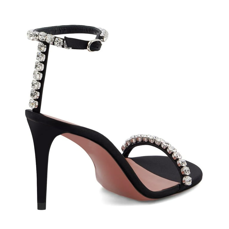 XYD Women Graceful Crystal Open Round Toe Sandals Thin Ankle Strap