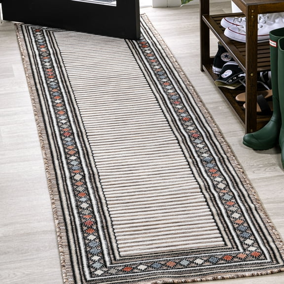 JONATHAN Y HAWAII 2 x 8 Runner Rug, Sebastian Diamond Border - Brown/Ivory, HWC102A-28