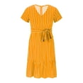 thumbnail image 5 of ITSAME Womens Flowy Dress, Striped V Neck Short Sleeve Summer Casual Elegant Dress Yellow L, 5 of 7