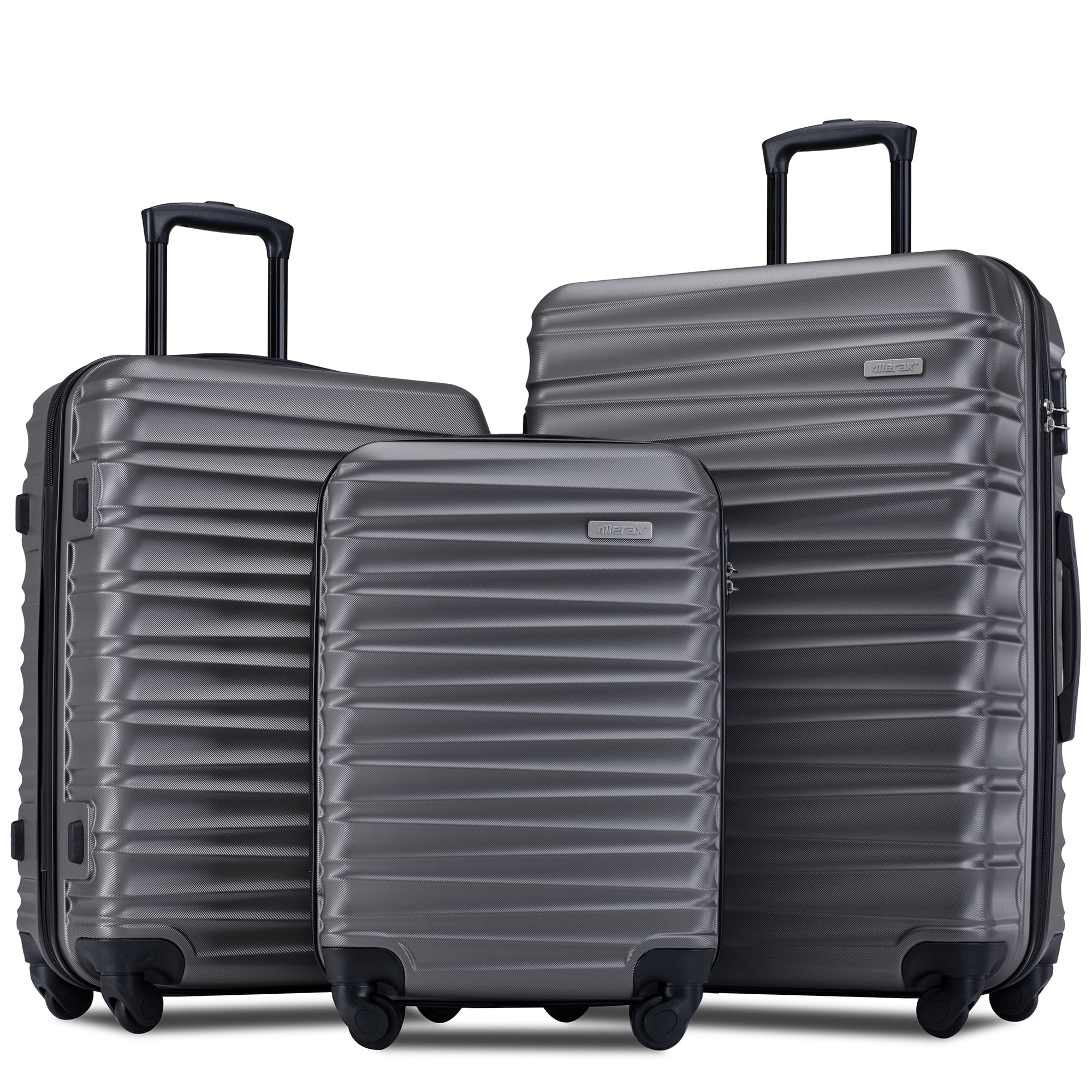 3 Piece Luggage Sets with Double Spinner Wheels, Durable ABS Carryon