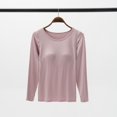 thumbnail image 1 of Pijama de una pieza sin aro y sin sujetador para mujer, de modal, con camiseta de manga larga y cuello redondo y almohadilla para el pecho, 1 of 5