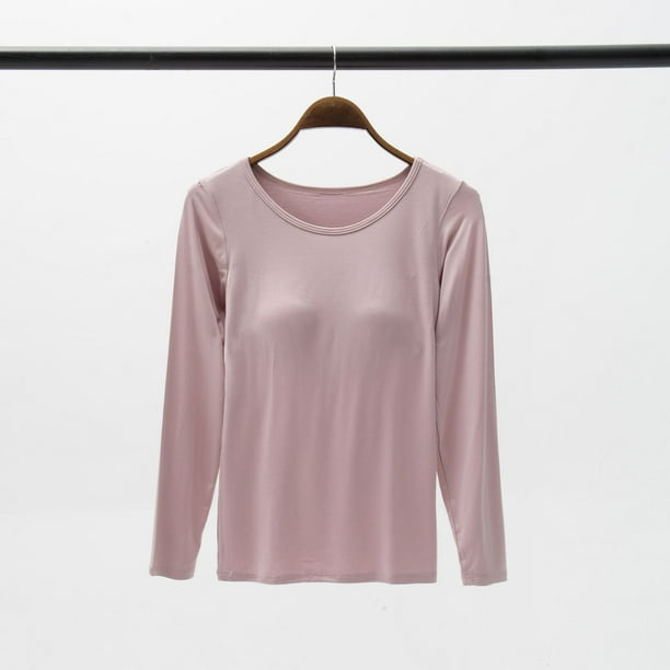 Pijama de una pieza sin aro y sin sujetador para mujer, de modal, con camiseta de manga larga y cuello redondo y almohadilla para el pecho