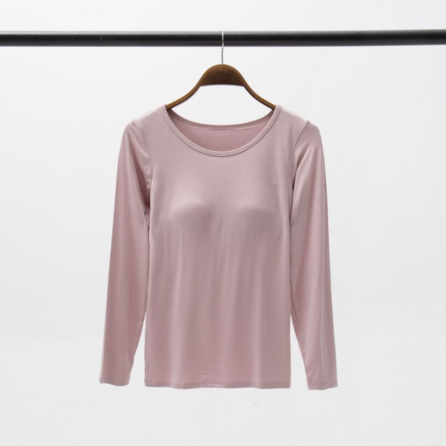 Pijama de una pieza sin aro y sin sujetador para mujer, de modal, con camiseta de manga larga y cuello redondo y almohadilla para el pecho