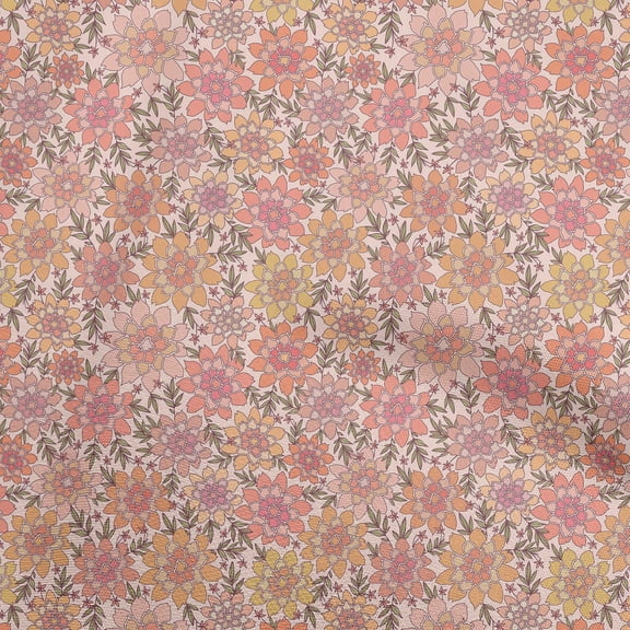 oneOone Cotton Flex Dusty Pink Fabric Floral Retro Diy Clothing Quilting Fabric Print Fabric By Yard 40 Inch Wide