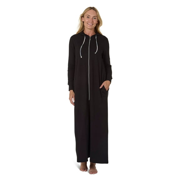MeMoi Women's Cotton Blend French Terry Ankle-Length Zip Robe - Womens - Female, XXL, Black