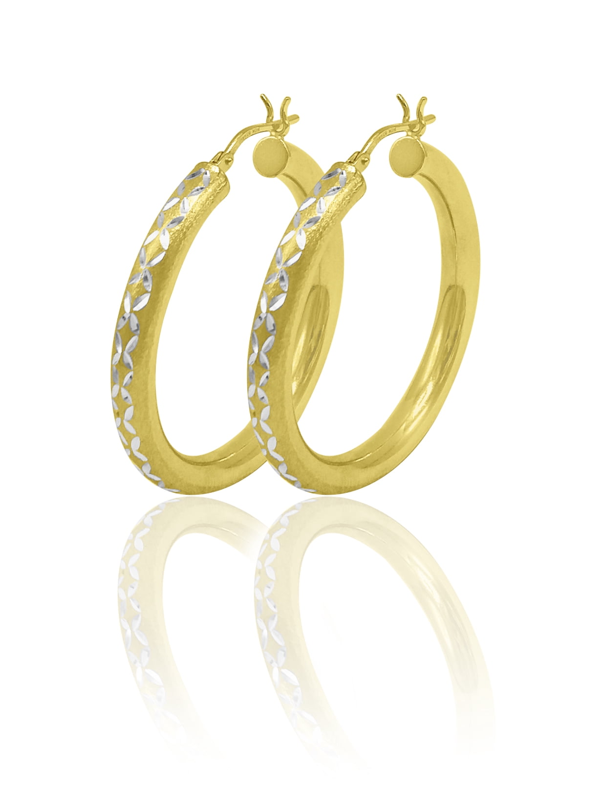 Brilliance Fine Jewelry Women's 14K Gold Plated Sterling Silver Diamond Cut Satin Finish Tube Earrings