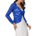 thumbnail image 5 of INSPIRE CHIC Women's Floral Lace Cardigans Tie Front Ruffled Hem Sheer Crop Bolero Shrug M Royal Blue, 5 of 7