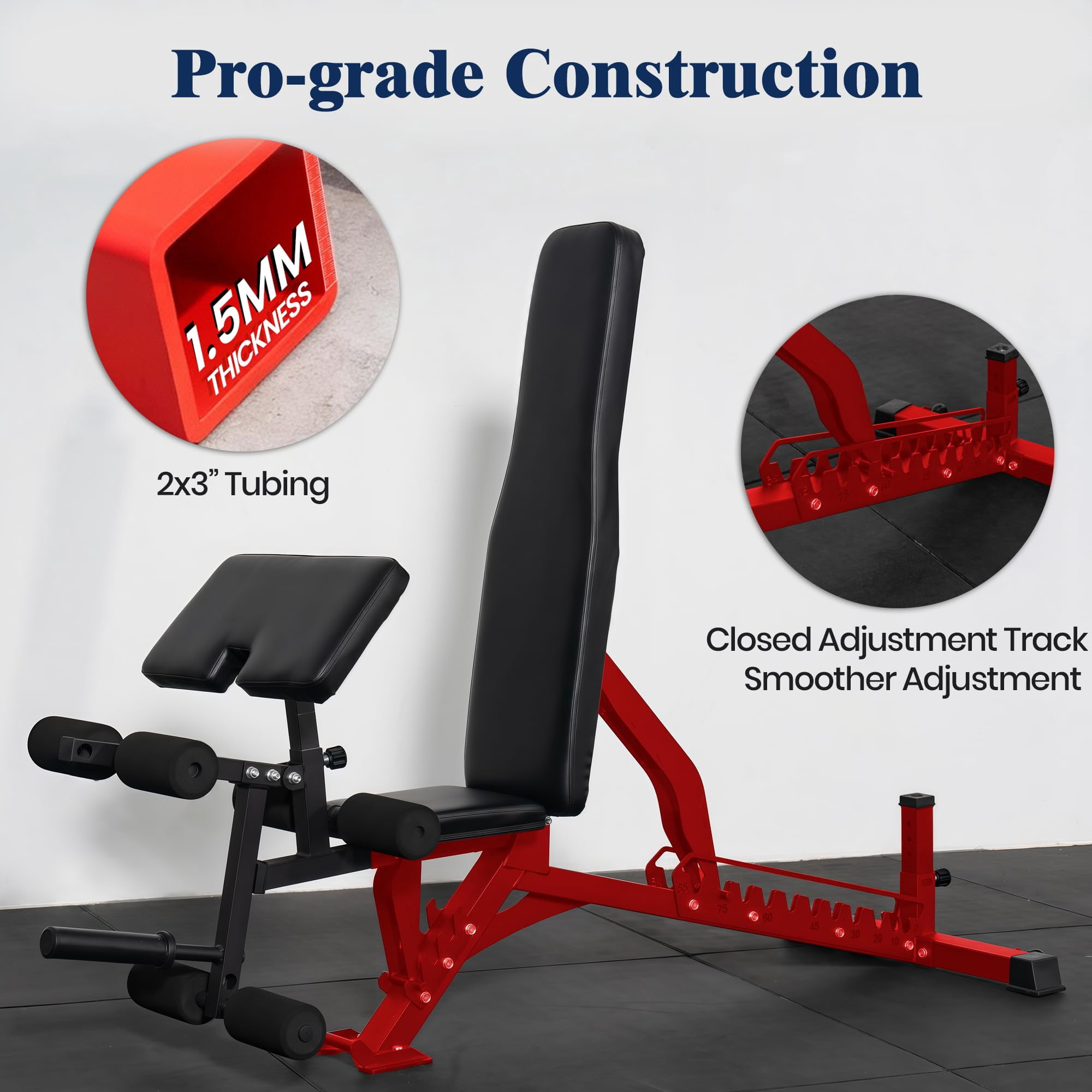 Adjustable Weight Bench, Adjustable Flat Incline Decline Home Gym Bench, Heavy-Duty 12-Gauge Steel Frame with Leg Extension and Preacher Pad for Small Space Apartment Room