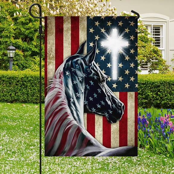 Flagwix US Flag Patriot Horse LHA1965F, Polyester Double-sided Printed 4th of July Garden Flags For Outside