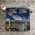 thumbnail image 3 of Ambesonne Scenery Quilted Bedspread Set 3 Pcs, Night View Hong Kong, Queen Size, Navy White, 3 of 3
