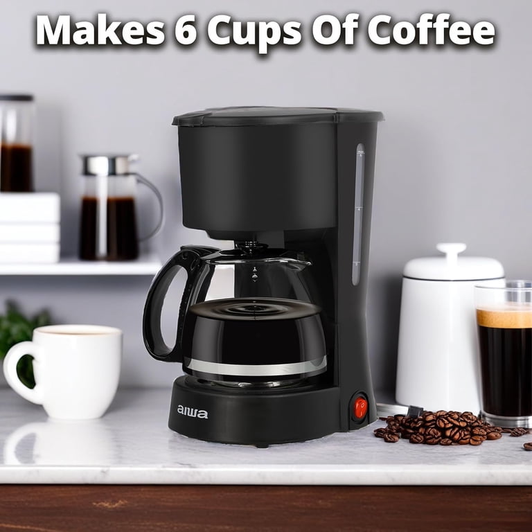 Aiwa 6-Cup Compact Coffee Maker Machine with 22-oz Carafe Coffee Pot and  Reusable Filter, Black