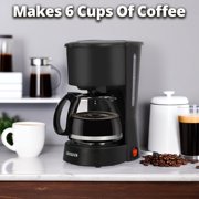 Aiwa 6-Cup Compact Coffee Maker Machine with 22-oz Carafe Coffee Pot and Reusable Filter, Black
