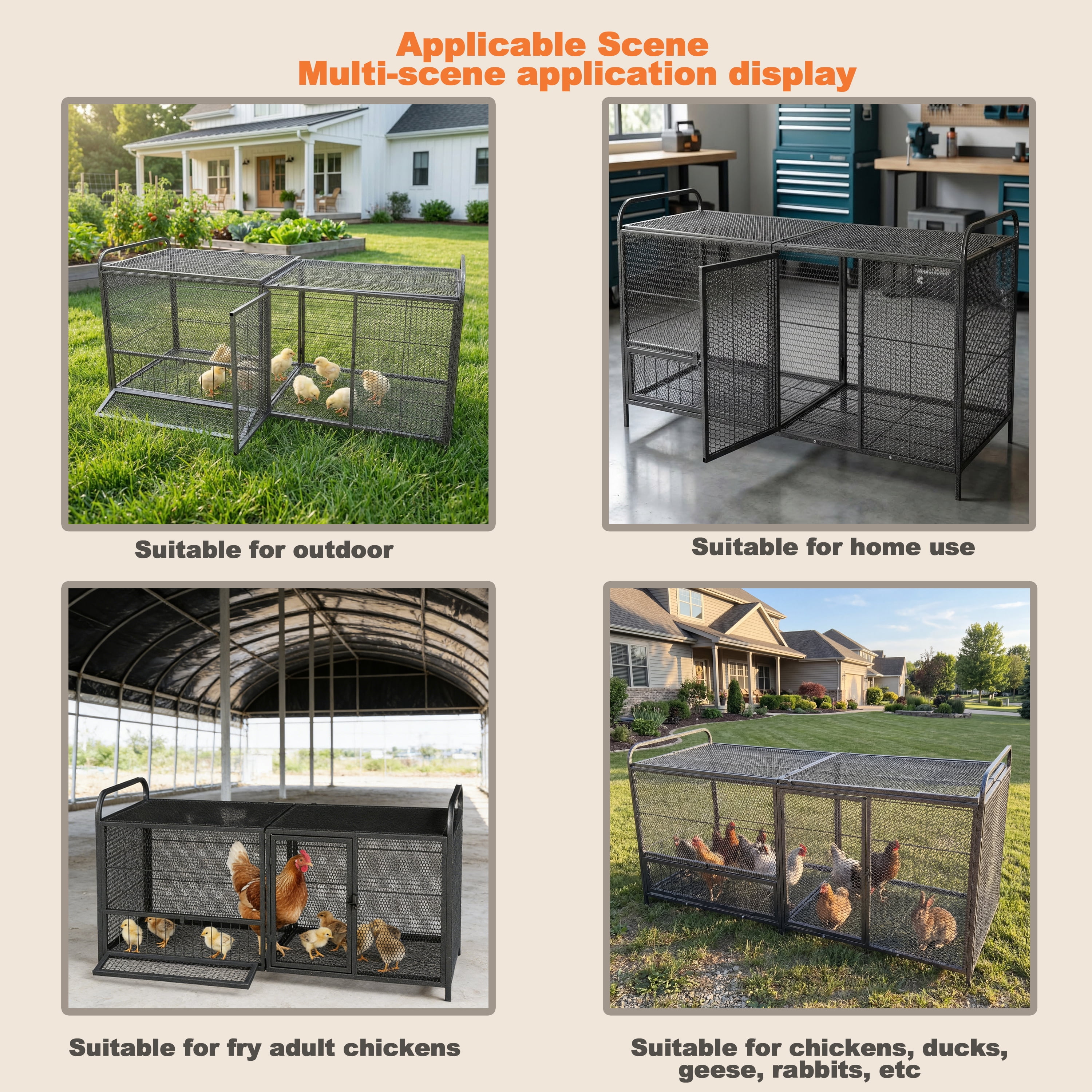 63" Chicken Cage Metal Poultry Breeding Coop,Thickened Chicken Coop Durable Chicken, Large Poultry Cage for Hen House,Chicken Coop Run Enclosure Pen For Duck Coop and Rabbit Run