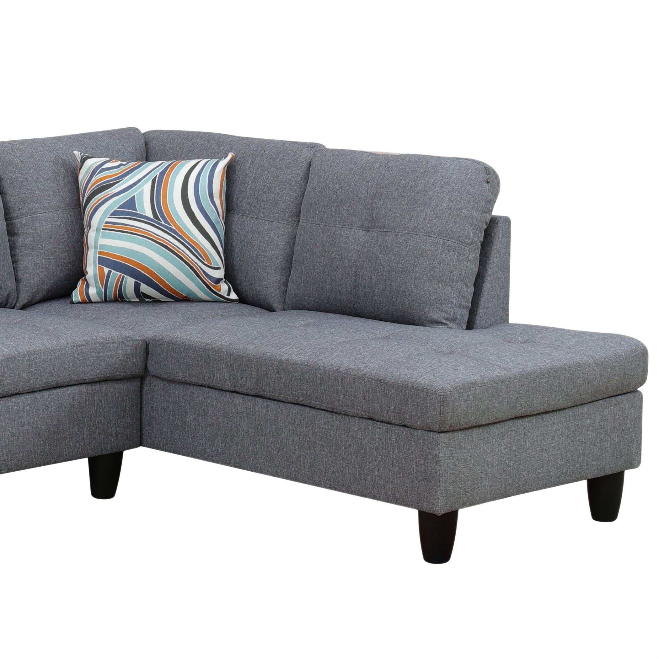 Aukfa 97" Classic Sectional Sofa 4 Seat L shape Couch with Oversized Right Chaise for Living Room, 2Pillows, Linen, Gray