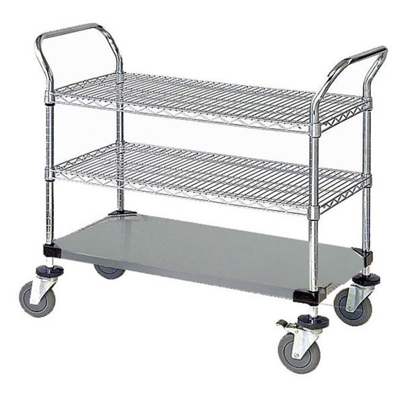 Quantum Storage WRSC-2436SS-3S Utility Cart  Stainless Steel, 2 Wire & 1 Solid Shelf - 24 x 36 x 37.5 in.