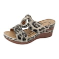 thumbnail image 6 of Rokment Women's Leopard Wedge High Heels Slip on Dress Sandals Trendy Casual Buckles Hollow out Leather Platform Chunky Heeled Slides Beach Summer Vacation Camouflage Size 6, 6 of 7