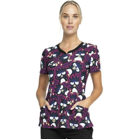 Tooniforms Scrubs Top For Women V-Neck TF671, L, Badtz Maru