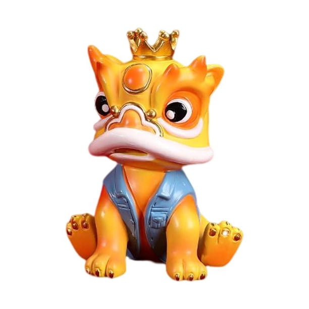 Estatuilla chino Sunnimix pequeña estatua de león decoración del tablero del automóvil de la sala de estar Artesanía fina Regalos de año Nuevo Amarillo