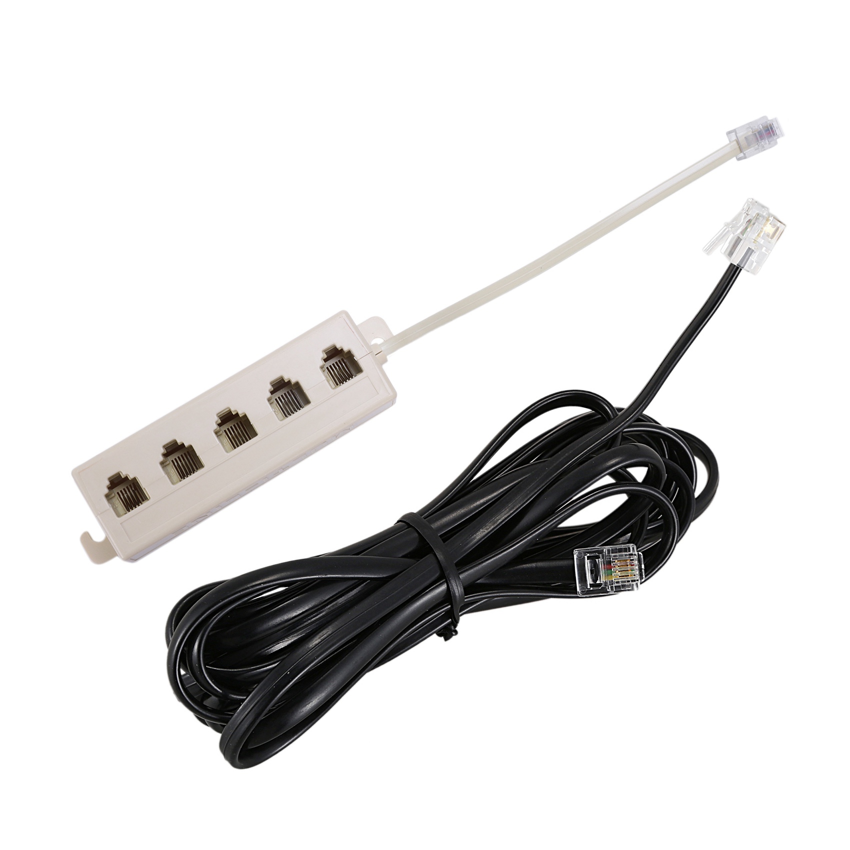 SNOWINSPRING Beige RJ11 6P4C Male Plug to 5 Ports 6P2C Female Socket