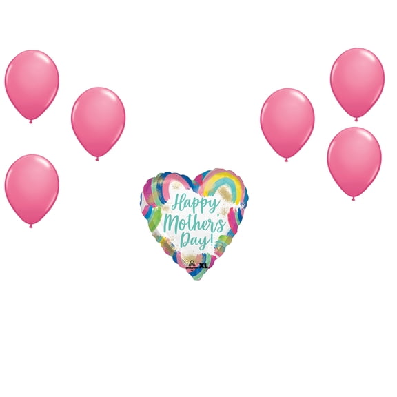 LOONBALLOON Mother's Day Theme Balloon Set, Standard Size Mother's Day Painted Rainbows Balloon and 6x Latex Balloons