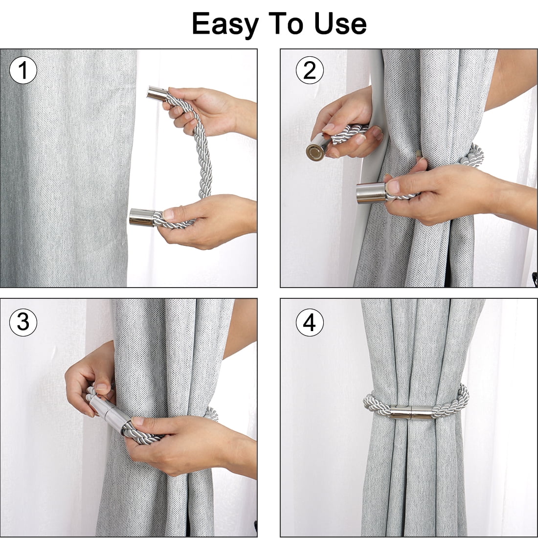Unique Bargains 4 Pieces Curtain Tiebacks 24 Inch Holdbacks Cord Holdback Gray