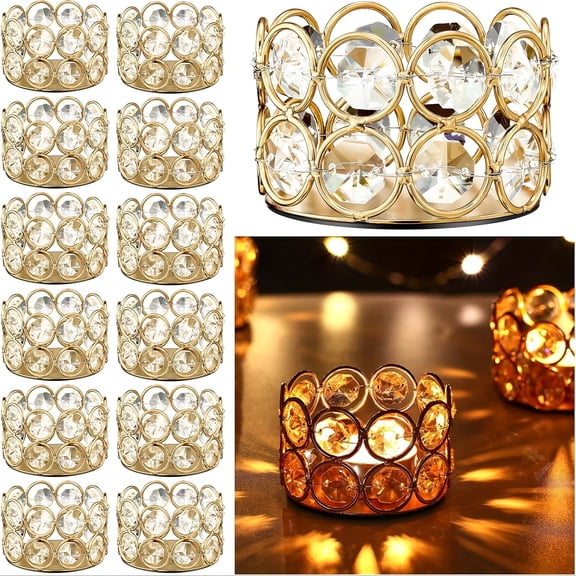12 Pcs Gold Crystal Candle Holders Set-Tealight Votive Candle Holders, Small Crystal Candle Holders For Wedding Centerpieces Home Decor Table Decoration Thanksgiving Christmas Housewarming Gifts