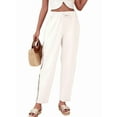 thumbnail image 2 of Women'S Linen Pants with Drawstring Petite Summer Beachwear Elastic Waist Pants, 2 of 9