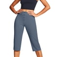 thumbnail image 2 of Womens Business Casual High Waisted Capris, Button Fly Stretchy Straight Leg Pants with Tummy Control Navy S-XXL,Size S, 2 of 5