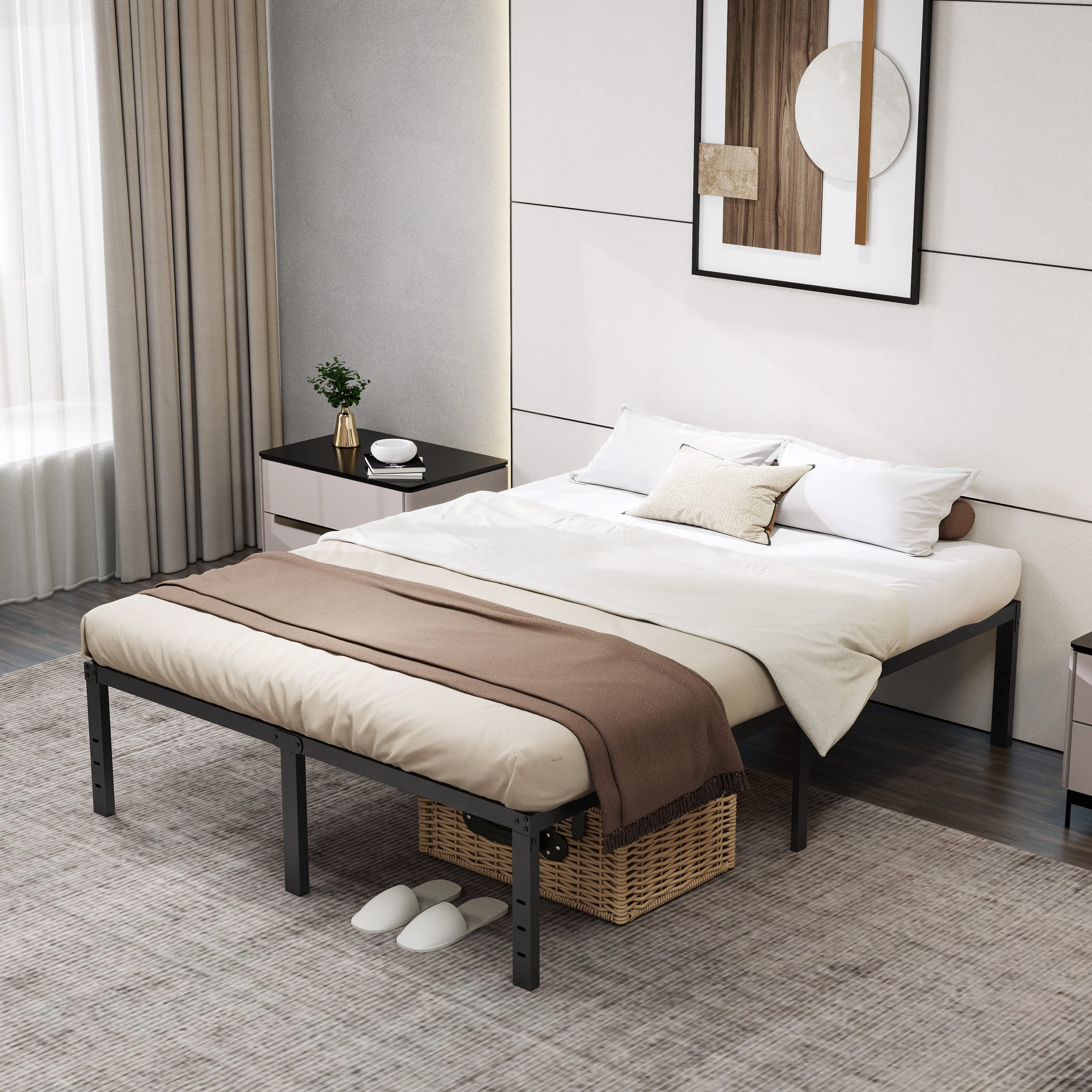 King Size Bed Frame,14 Inch Metal Bed Frames,Strong Structure,Stable Mattress Foundations,No Box Spring Needed,Noise-Free,Easy Assembly